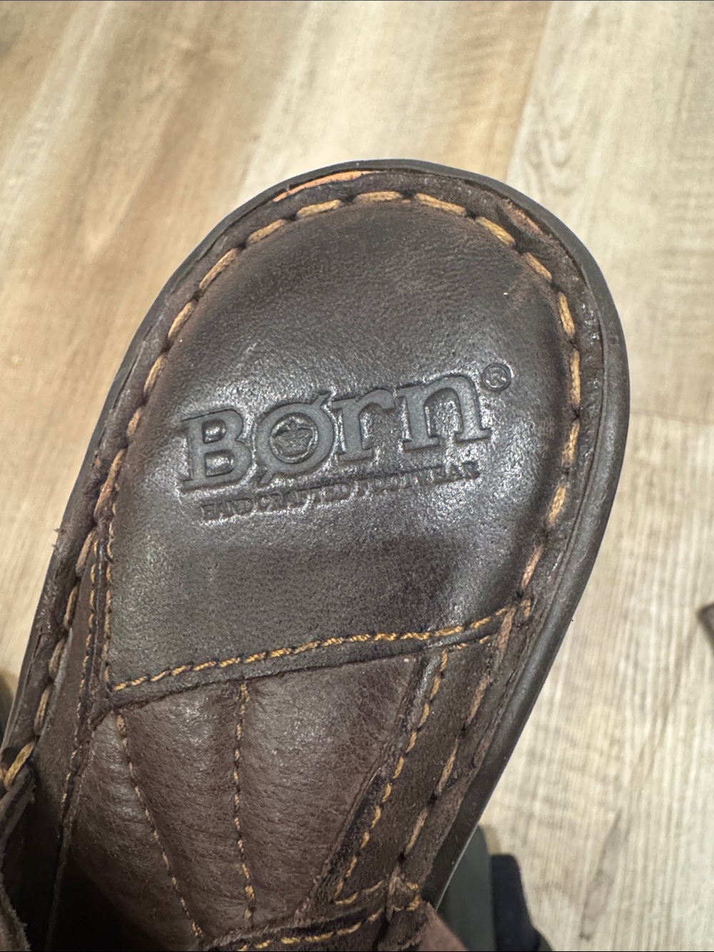 Born Brown Leather Chunky 3” Heel Buckle Sling-back Mules - Picture 8 of 16